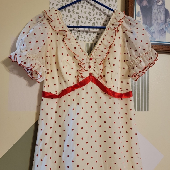 Vintage Dresses & Skirts - Vintage | Red Polka Dot Ruffle Maxi Dress